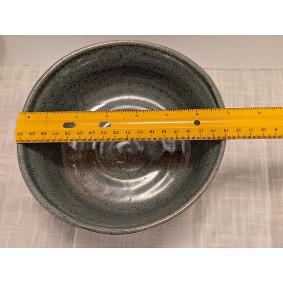 Handcrafted Studio Pottery Blue Gray Glaze Speckled Pedestal Bowl 7" Signed JW - Picture 7 of 11